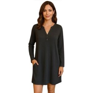 J.Jill Pure Jill Blue Textured Shift Dress | Tencel Spandex Henley Tunic Sz S‎